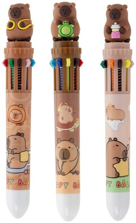 Capybara 10 kleuren balpen, 15 cm. 3 ass | 36 stuks