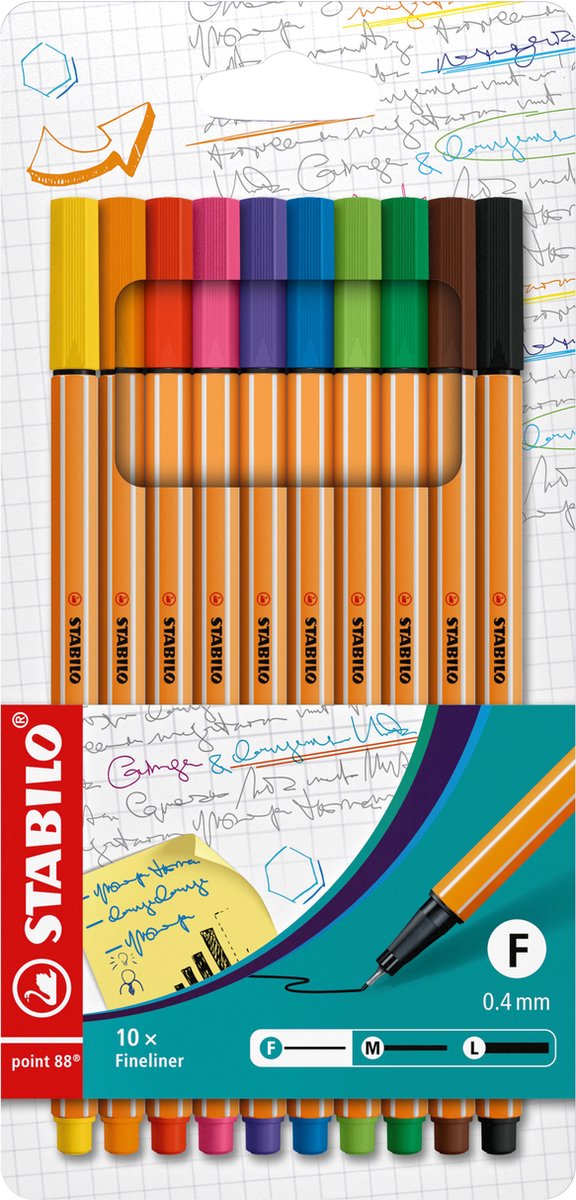 Stabilo point 88 – premium fineliners – etui met 10 verschillende kleuren