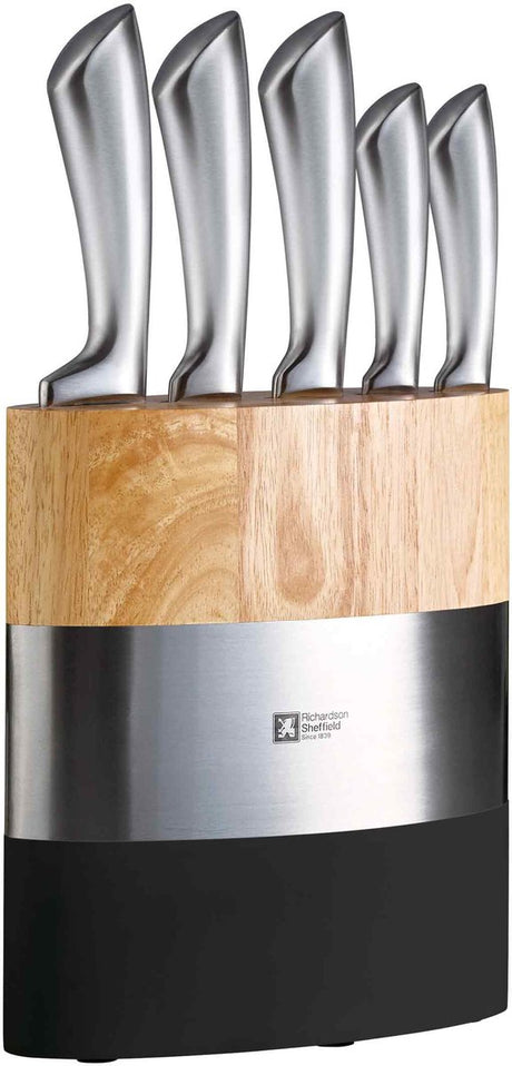 Richardson sheffield fusion – 5-delig messenblok – naturel hout wit– 13 0 messenstaal – sterk, duurzaam betrouwbaar-cadeauverpakking
