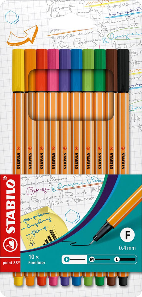 Stabilo point 88 – premium fineliners – etui met 10 verschillende kleuren