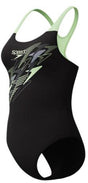 Speedo medley logo medalist 1 piece dames sportbadpak - kleurvast badpak dames - chloorbestendig zwempak dames - sportbadpak dames met medalist-rug - zwart groen - 44