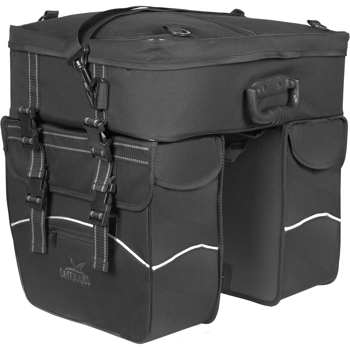 Groenlands Double Bicycle Bag Touring 600D Polyester 25 litres 35 x 47 x 15 cm noir avec réflexion