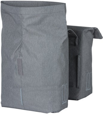 Basil City Duebel Vëlo Sak Grau, Waasser-Repellent, gëeegent fir E-Vëloen, reflektiv, 28-32l