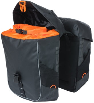 Basil Miles presenning - dubbel cykelväska, vattentät, 34L, svart orange