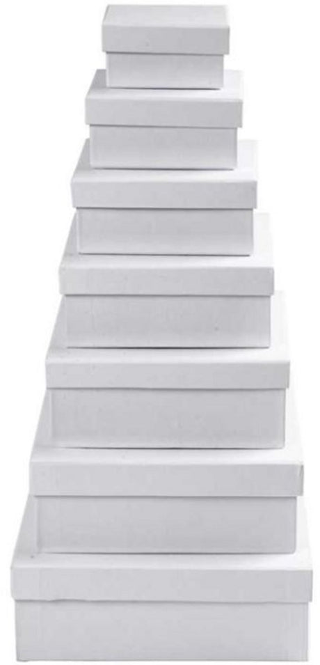 Creotime vierkante dozen, afm 9+11+13+15+17+19+21 cm, h: 4,5+5+5,5+6+6,5+7+7,5 cm, 7 stuks, wit