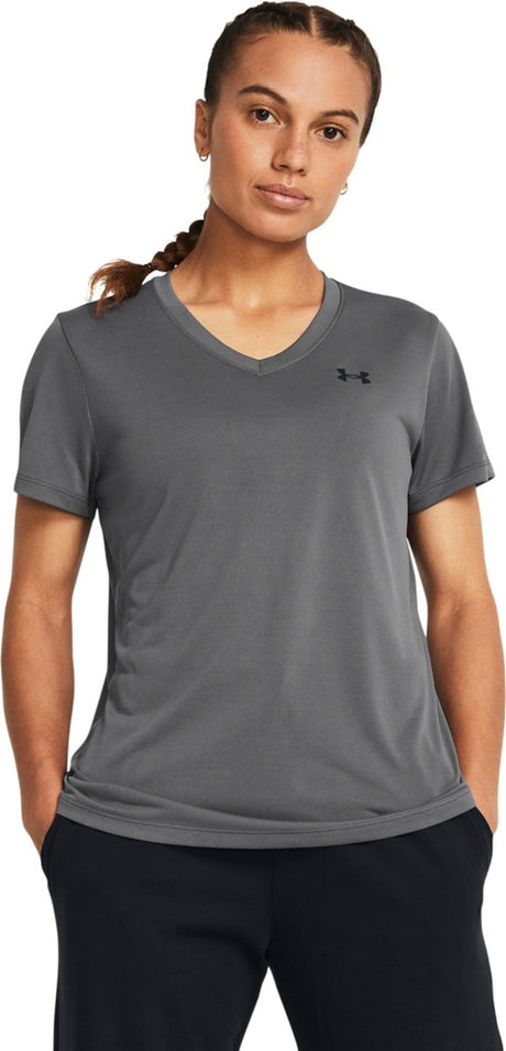 Under armour tech ssv- solid-gry dames sportshirt - castlerock - zwart