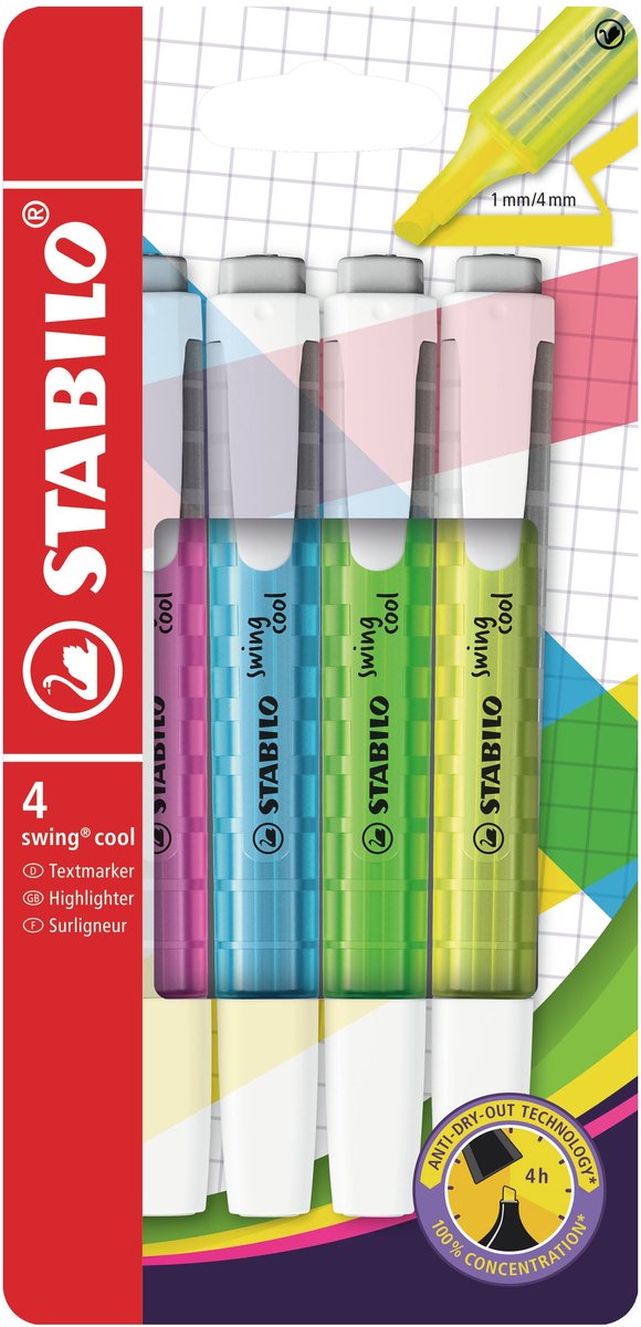 Stabilo swing cool - markeerstift - set met 4 stuks