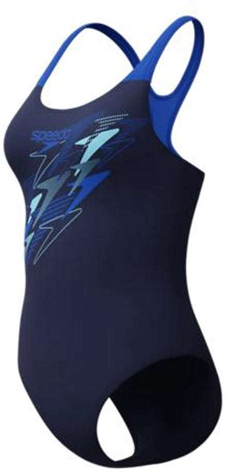 Speedo medley logo medalist 1 piece dames sportbadpak - kleurvast badpak dames - chloorbestendig zwempak dames - sportbadpak dames met medalist-rug - marine blauw - 36