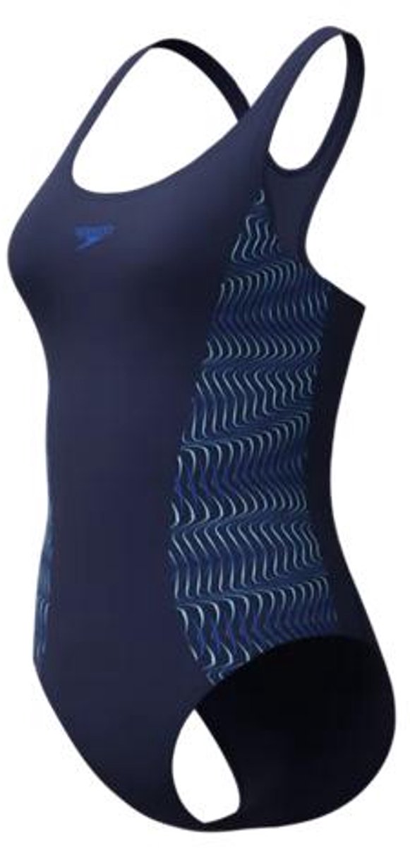 Speedo placement medalist 1 piece dames sportbadpak - badpak dames met stretch - vormvast zwempak dames - sportbadpak dames met medalist-rug - marine blauw - 38