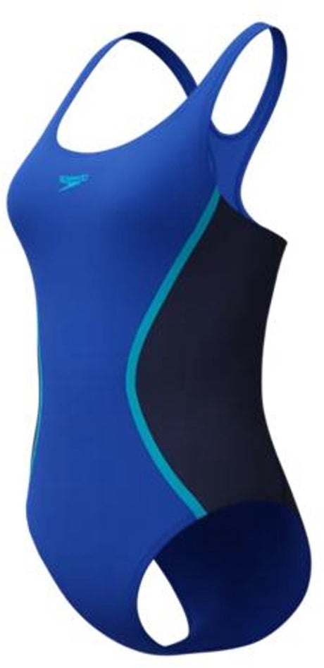 Speedo solid splice medalist 1 piece dames sportbadpak - kleurvast badpak dames - chloorbestendig zwempak dames - sportbadpak dames met medalist-rug - marine blauw - 38