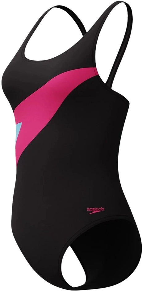 Speedo hyperboom butterfly back dames sportbadpak - kleurvast badpak dames - chloorbestendig zwempak dames - sportbadpak dames met vlinderrug - zwart roze - 40
