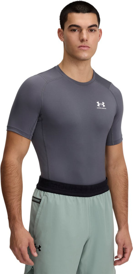 Under armour ua hg armour comp ss-gry heren sportshirt - castlerock - wit