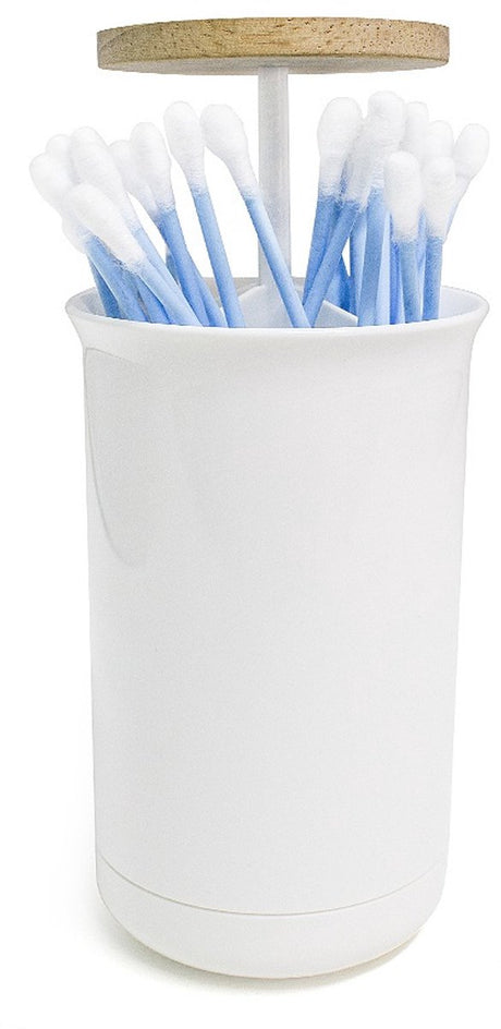 Balvi wattenstaafjes dispenser push up 11,5 x 7 cm abs wit