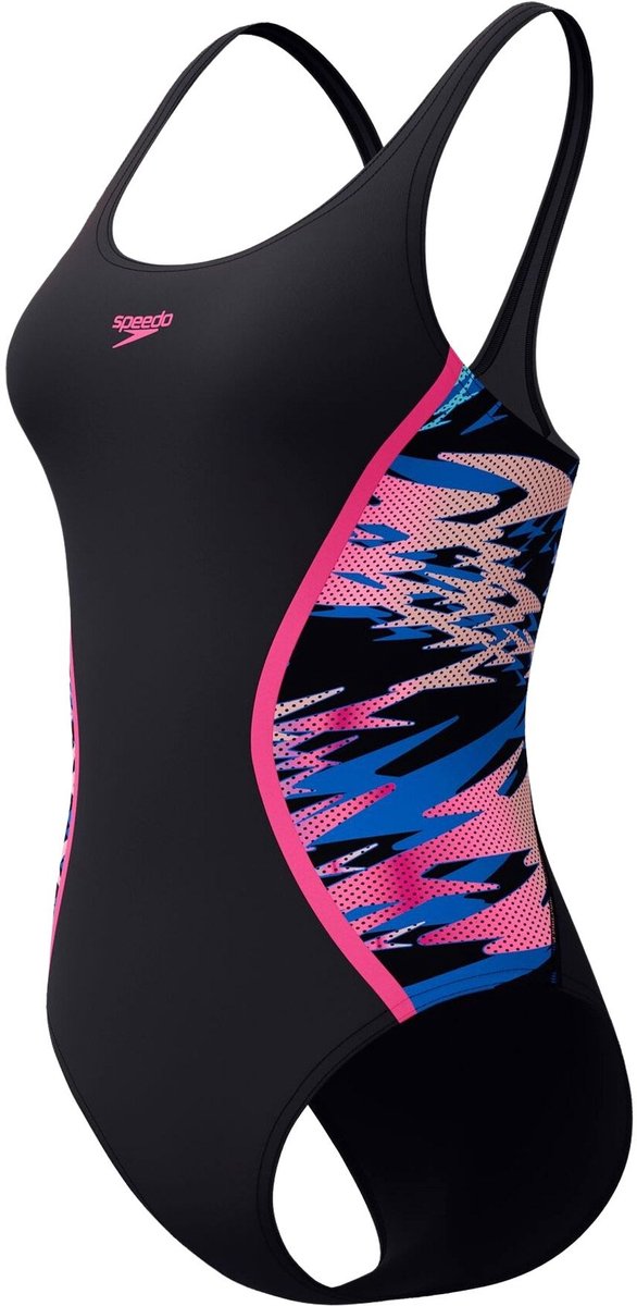 Speedo hyperboom muscleback dames sportbadpak - kleurvast badpak dames - chloorbestendig zwempak dames - sportbadpak dames met muscleback-rug - zwart roze - 46