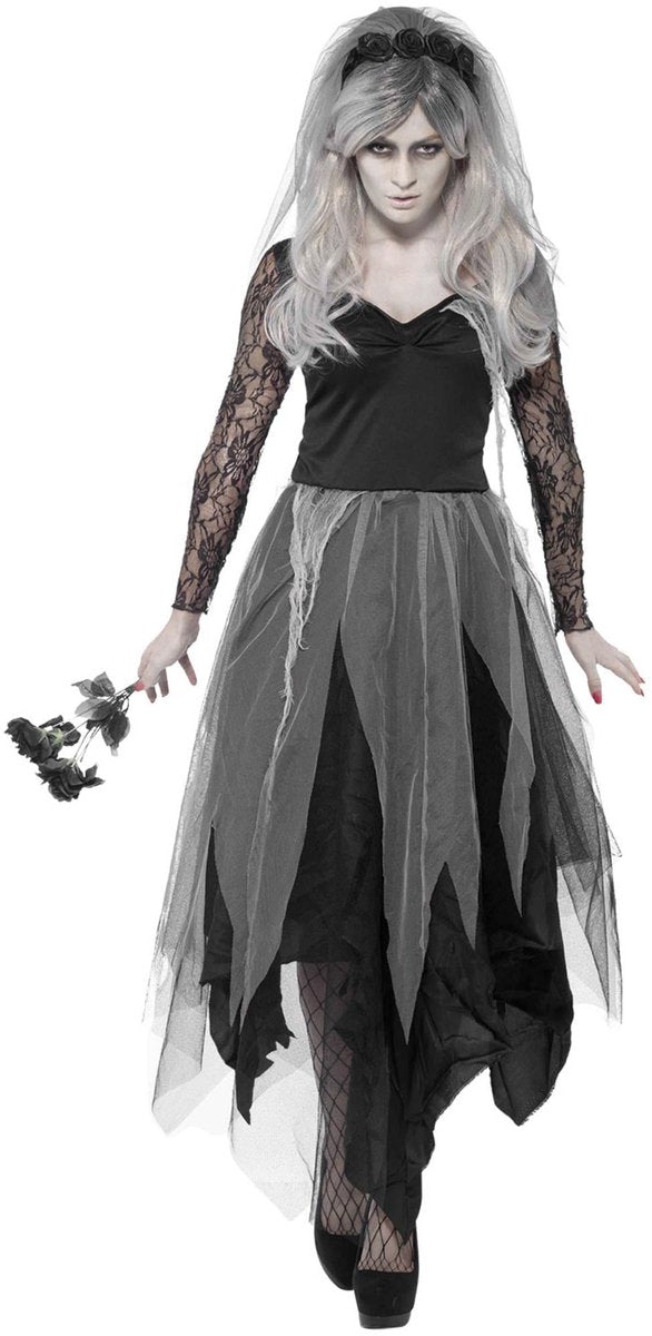 Smiffys - graveyard bride kostuum - 2xl - zwart