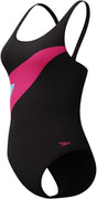 Speedo hyperboom butterfly back dames sportbadpak - kleurvast badpak dames - chloorbestendig zwempak dames - sportbadpak dames met vlinderrug - zwart roze - 42