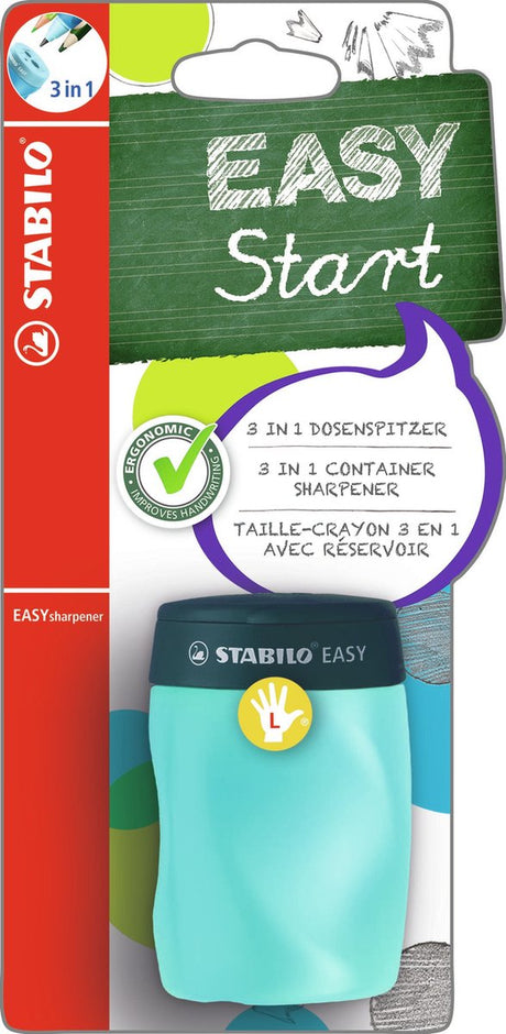Stabilo easysharpener - ergonomische 3 in 1 puntenslijper - linkshandig - petrol - geschikt voor alle potloden