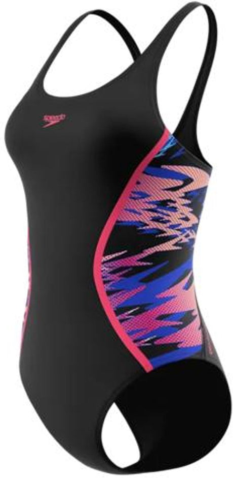 Speedo hyperboom muscleback dames sportbadpak - kleurvast badpak dames - chloorbestendig zwempak dames - sportbadpak dames met muscleback-rug - zwart roze - 44