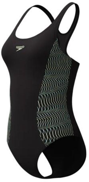 Speedo placement medalist 1 piece dames sportbadpak - badpak dames met stretch - vormvast zwempak dames - sportbadpak dames met medalist-rug - zwart groen - 42