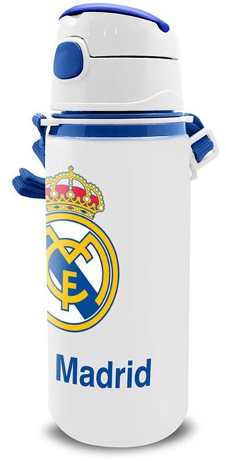 Real madrid cf real madrid aluminium drinkfles – 600ml – officieel clubdesign - wit - met drinktuitje - waterfles - schoolfles
