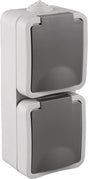 Q-link contactdoos - opbouw wandcontactdoos met randaarde - 2-voudig uitgevoerd - verticale montage - spatwaterdicht ip54 - geschikt voor binnen en buiten gebruik - kunststof behuizing - kleur grijs