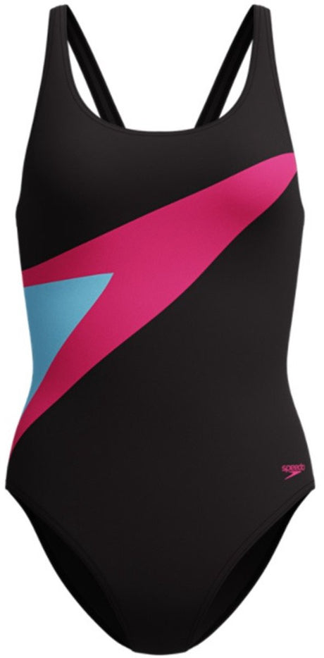 Speedo hyperboom butterfly back dames sportbadpak - kleurvast badpak dames - chloorbestendig zwempak dames - sportbadpak dames met vlinderrug - zwart roze - 38