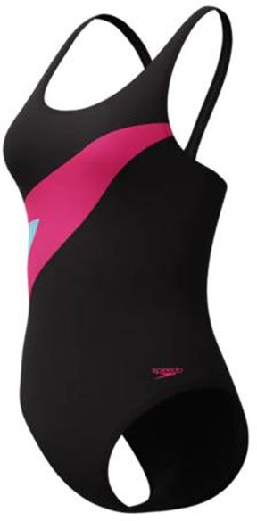 Speedo hyperboom butterfly back dames sportbadpak - kleurvast badpak dames - chloorbestendig zwempak dames - sportbadpak dames met vlinderrug - zwart roze - 40