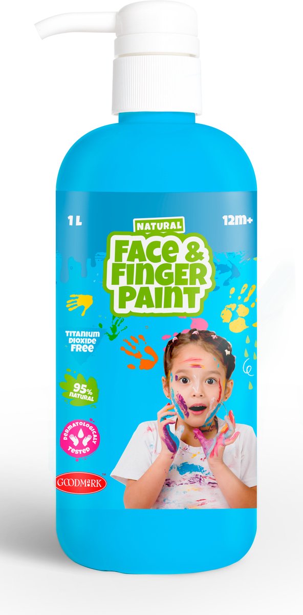 Natural face fingerpaint fles met pompje - blauw, 1l - schmink