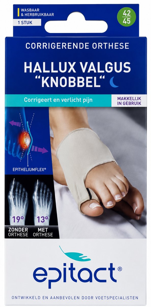 Epitact hallux valgus nachtorthese - maat l (42 45) - thermovormbaar - corrigerend en pijnverlichtend - 1 stuk