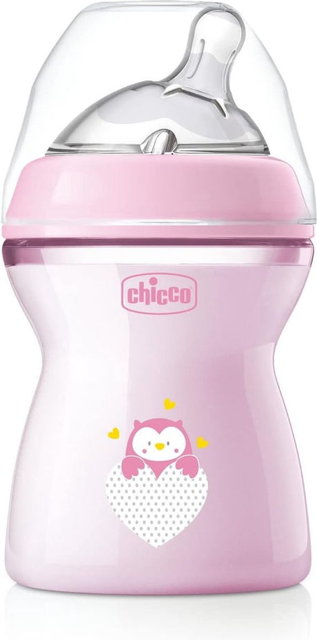 Chicco natural feeling babyfles voor 2 maanden + 250 ml, fles met zuignap van zachte en flexibele siliconen, geschikt voor gemengde borstvoeding, middeldichte stroom, roze 2+ m