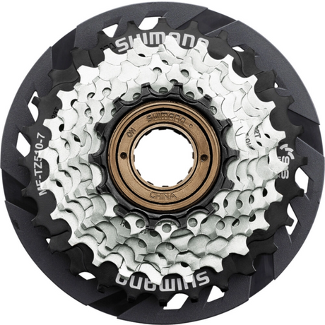 Shimano mf-tz510 screw-on cassette 7-speed met spaakbeschermer, zwart zilver