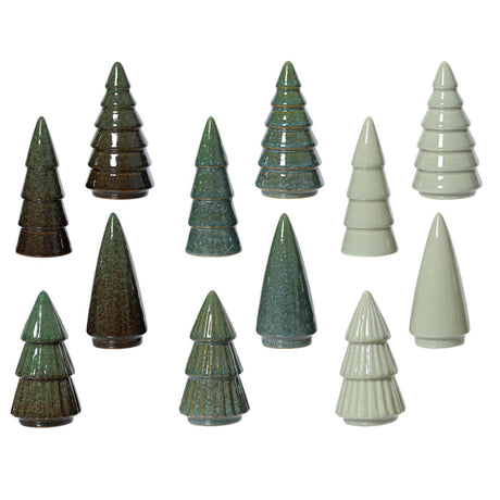 Decoris kerstboom porselein 5,2x5,2x10cm 12 assorti