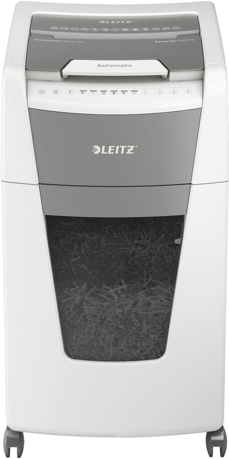 Leitz iq autofeed+ office 300 stille papierversnipperaar - p4 snippers - tot 300 vel - 60l - wit