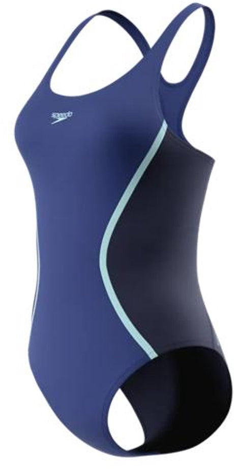 Speedo solid splice medalist 1p dames - chloorbestendig sportbadpak dames - kleurvast badpak dames met onderborstband - zwempak dames met medalist-rug - blauw blauw - 38