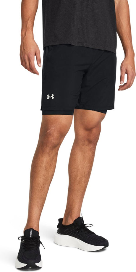 Under armour ua launch 7'' 2-in-1 shorts-blk heren sportbroek - zwart - reflecterend