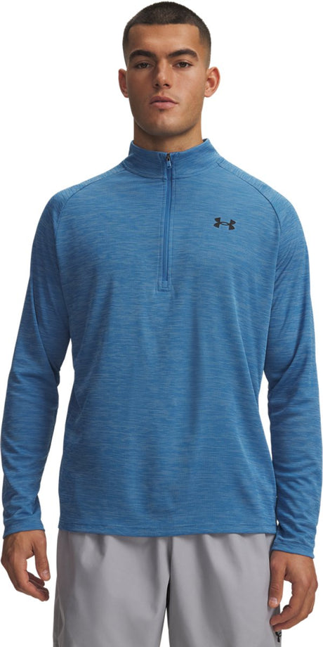 Under armour ua tech textured 1 2 zip-blu heren sportshirt - aegean blauw - zwart