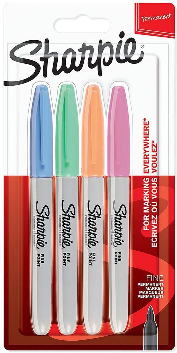 Sharpie permanente markers | fijne punt | diverse pastelkleuren | 4 stuks