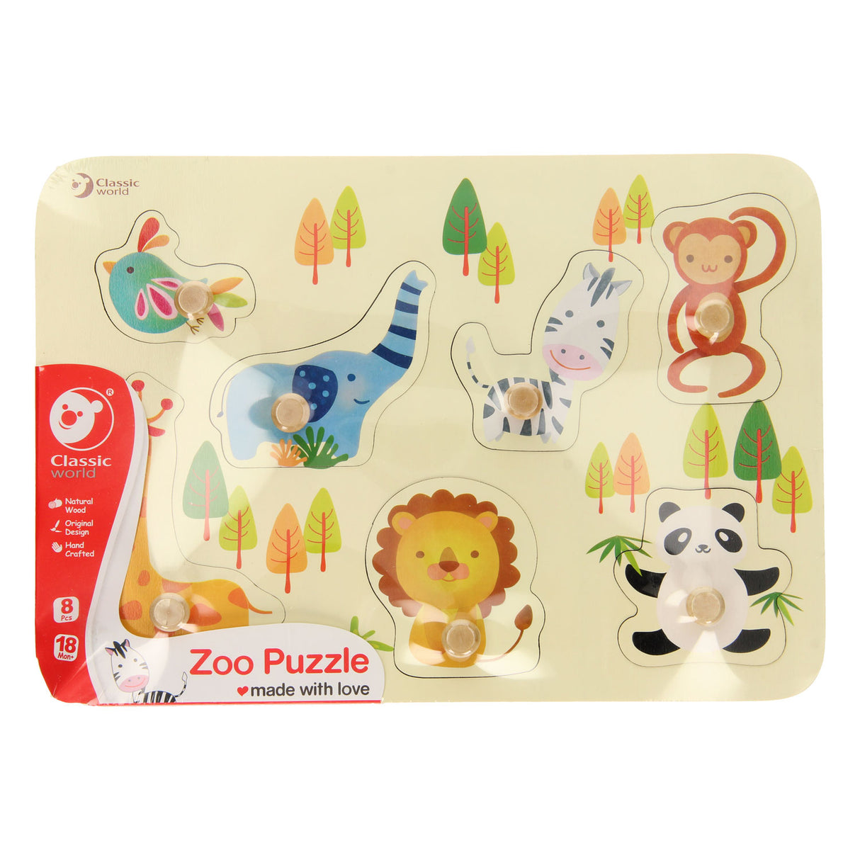 Classic World World Woodn Nick Puzzle Wild Animals, 7st.