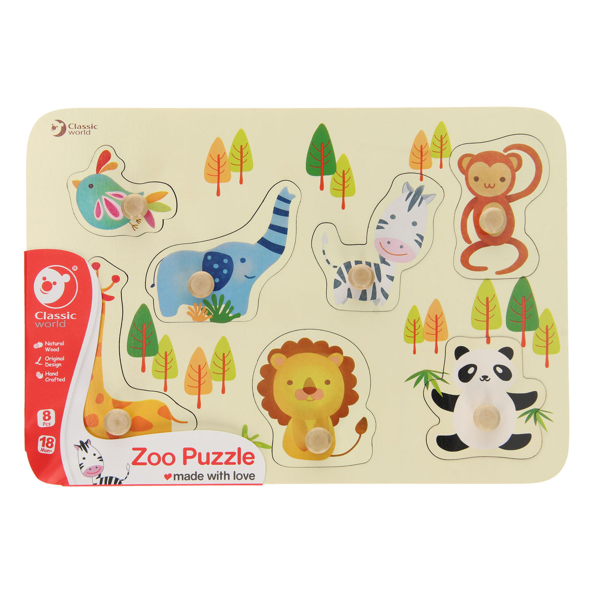 Classic World World Woodn Nick Puzzle Wild Animals, 7st.