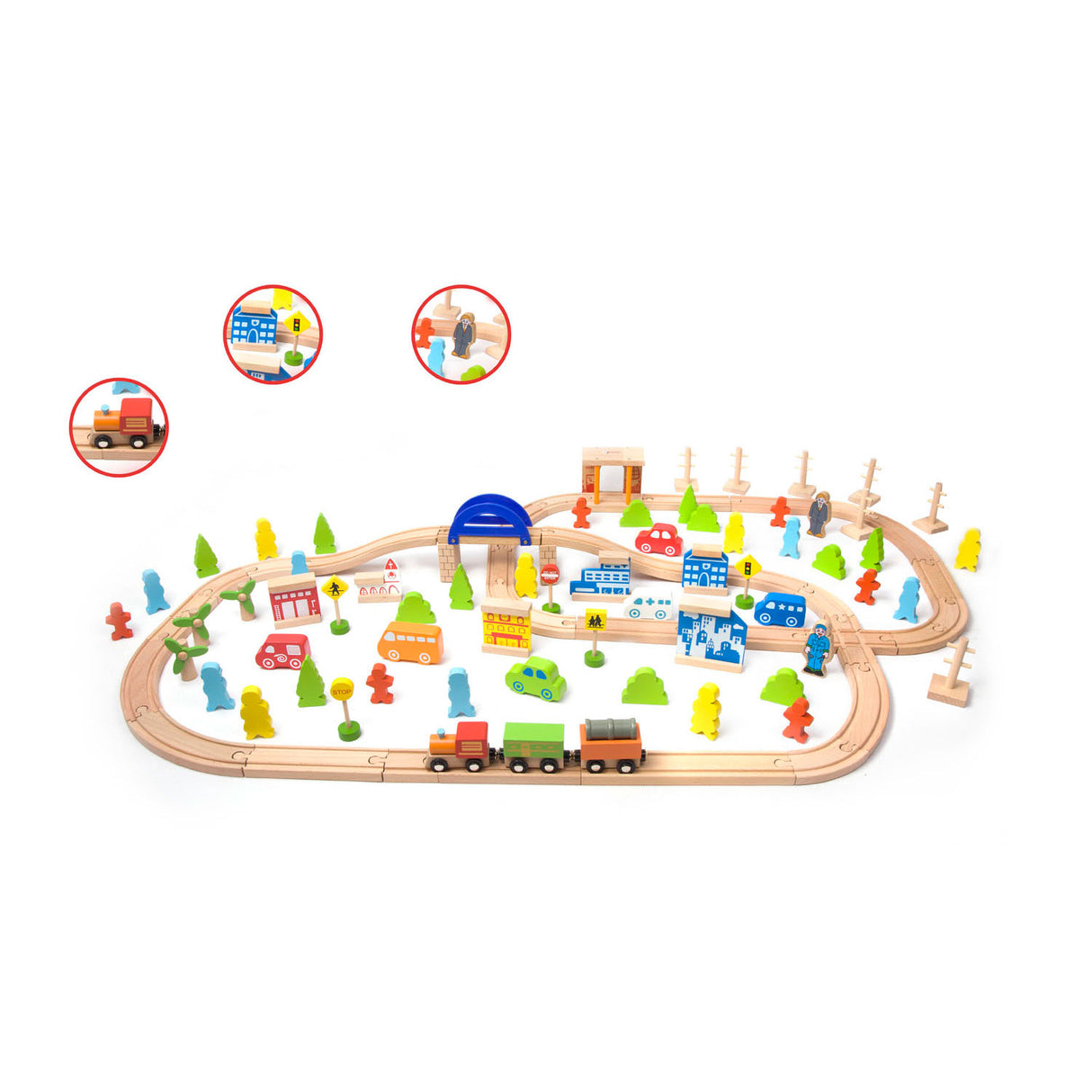 Classic World World Wooden Train set, 110dlg.