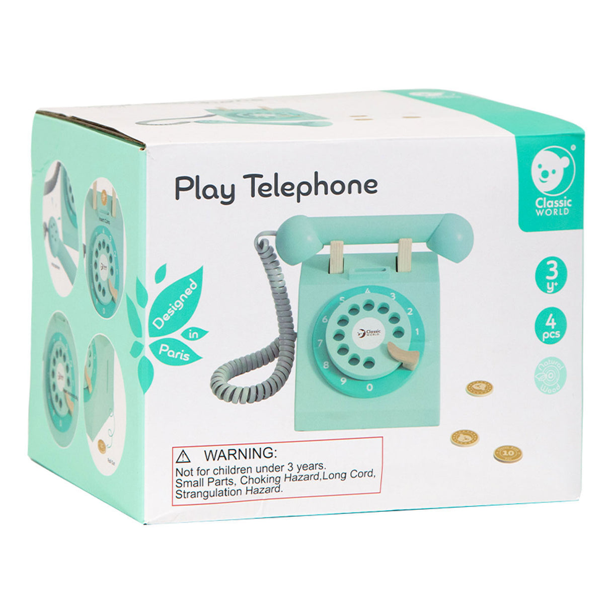 Classic World World Wooden Retro Phone Turquoise