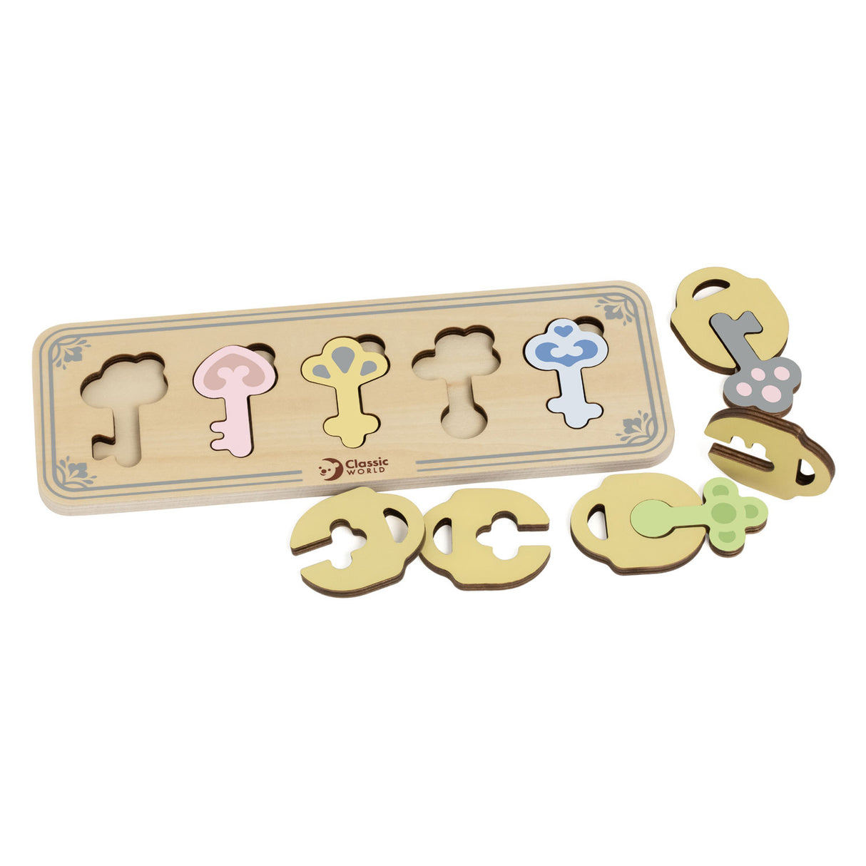 Klassisk World World Wooden Castle Keys and Ditches Match Game, 13dlg.