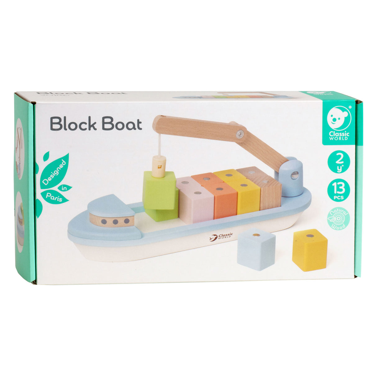 Klassesch Welt Welt Holzblockboot mat Tap, 13DLG.