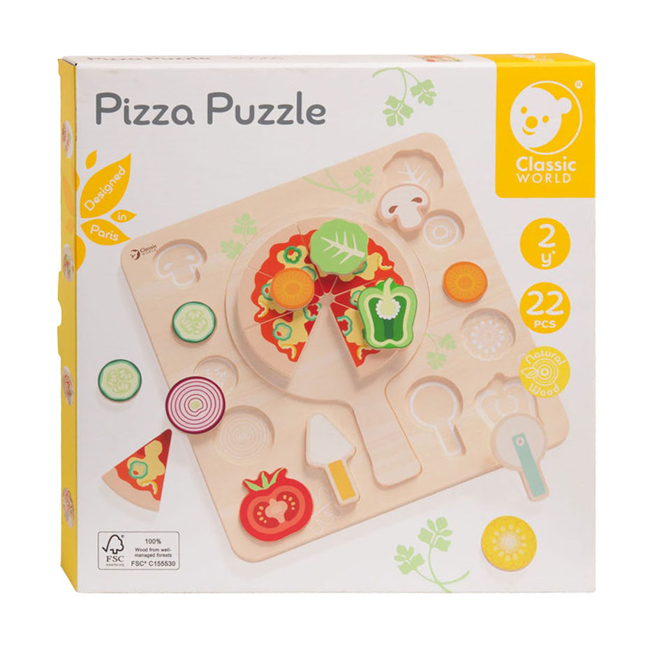 Classic world world houten vormenpuzzel pizza, 22st.