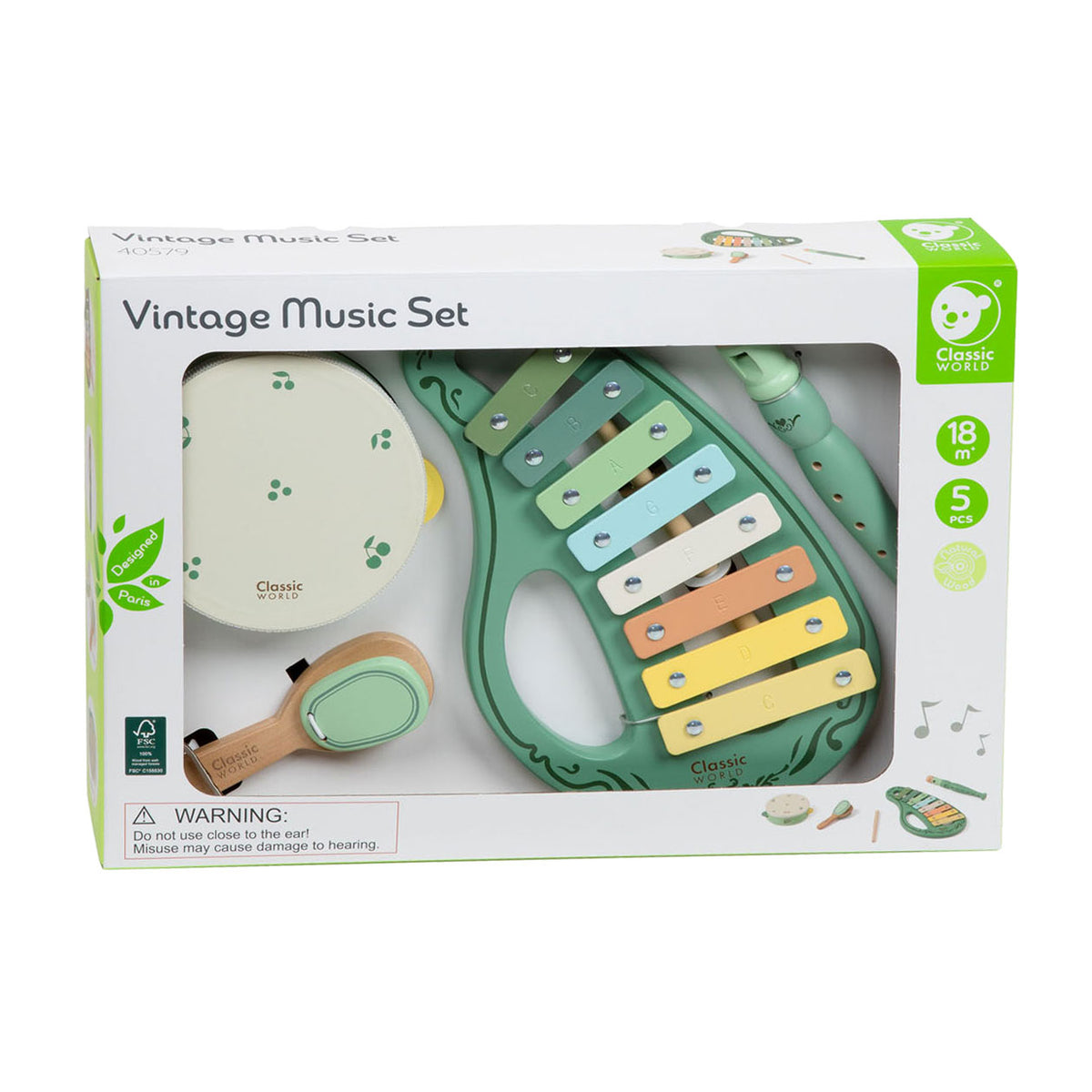 Lobbes speelgoed bv classic world houten vintage muziekinstrumenten set, 5dlg.
