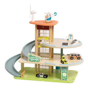 Lobbes speelgoed bv classic world houten duurzame garage met accessoires, 19dlg.