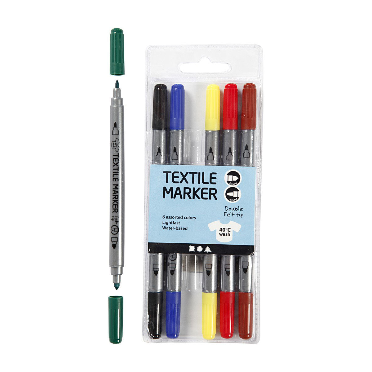 Double -sided textile markers - Basic colors, 6st.