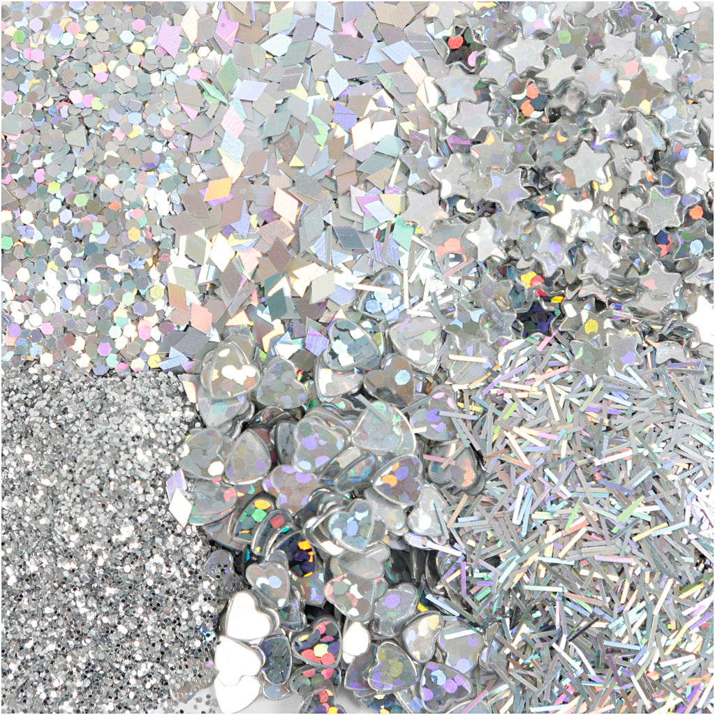 Creativ Company glitter and sequins silver, 6x5gr