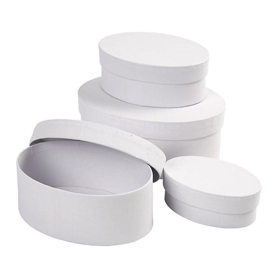 Creative Company Oval Boxes White with Lid, 4st.