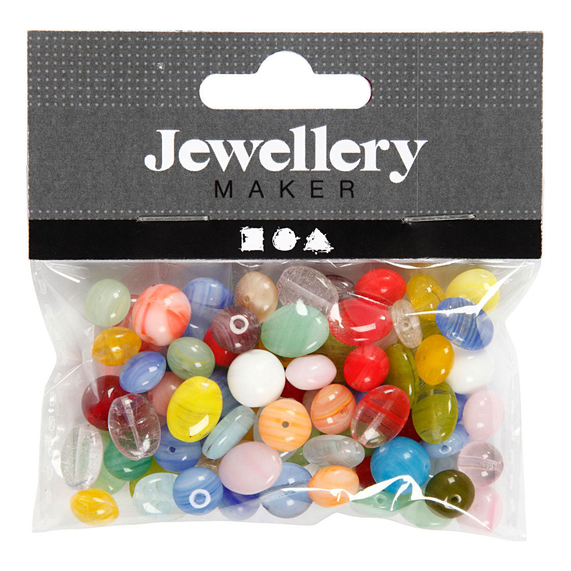 Creativ Company Glass Beads Diverse Round, Oval, Circle, 60 gramos